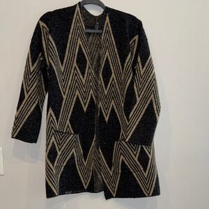Joan Vass Black and Tan Geometric Cardigan Size small